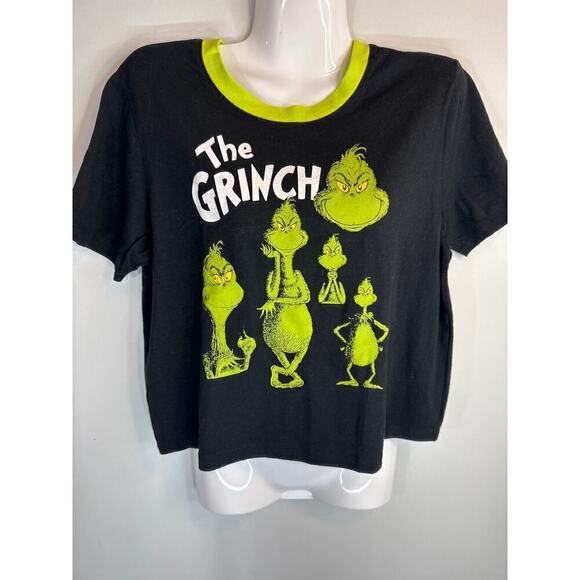 Dr.‎ Seuss The Grinch Black Cropped Top Holiday Festive Women's Large NWOT - Picture 1 of 6